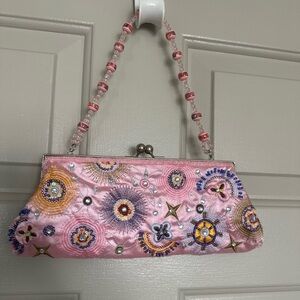 Embroidered Pink Clutch Bag